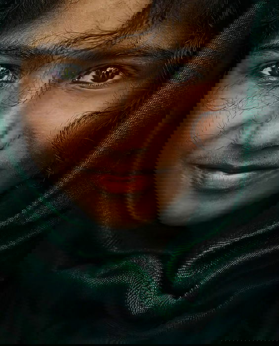 Close up portrait of girl in shawl